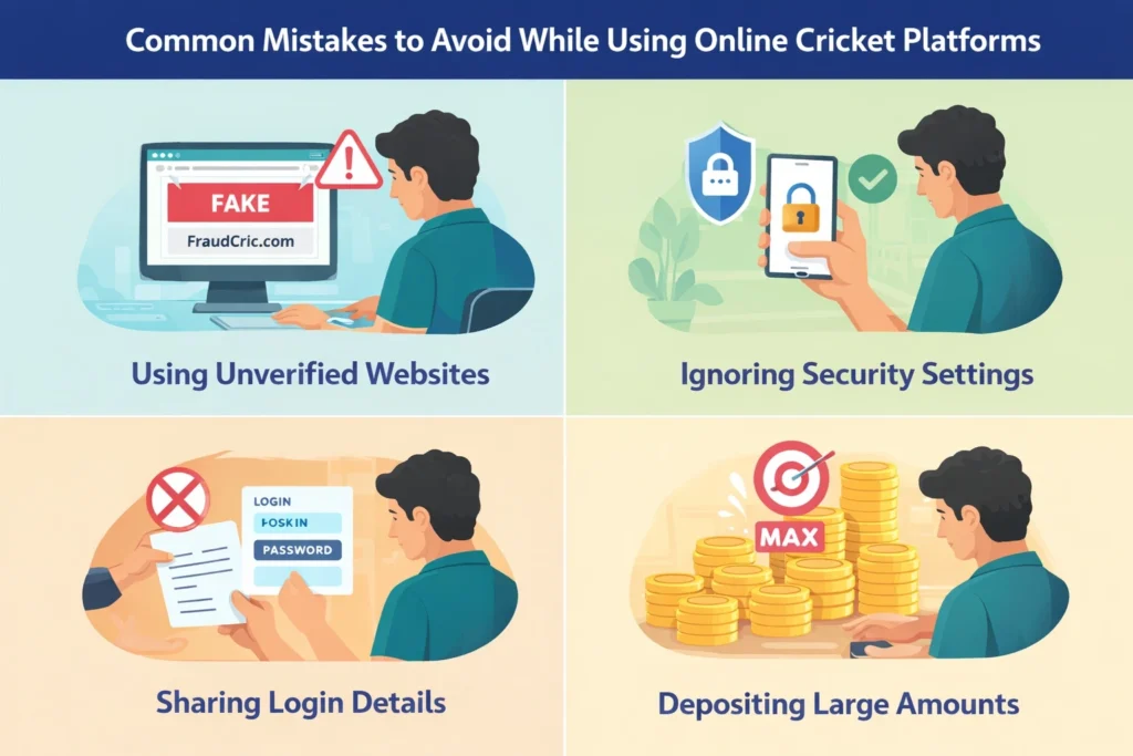 Common mistakes to avoid while using online cricket platforms infographic guide