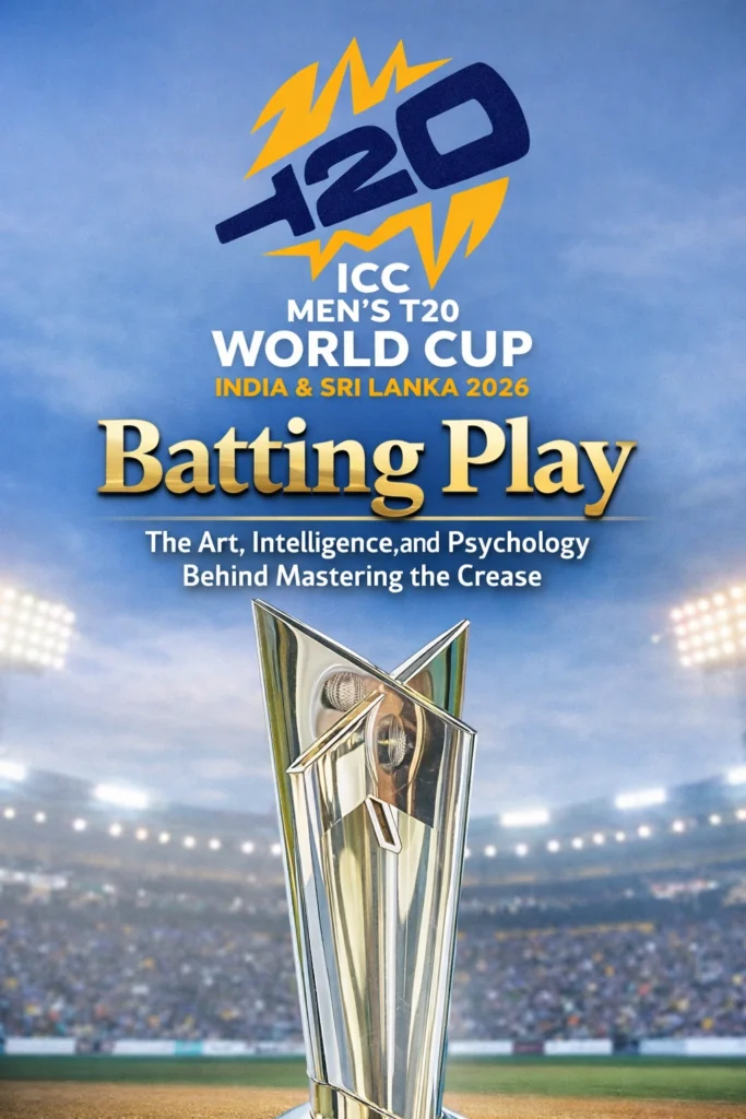 Batting Play The Art Intelligence and Psychology Behind Mastering the Crease ICC Mens T20 World Cup 2026 trophy poster
