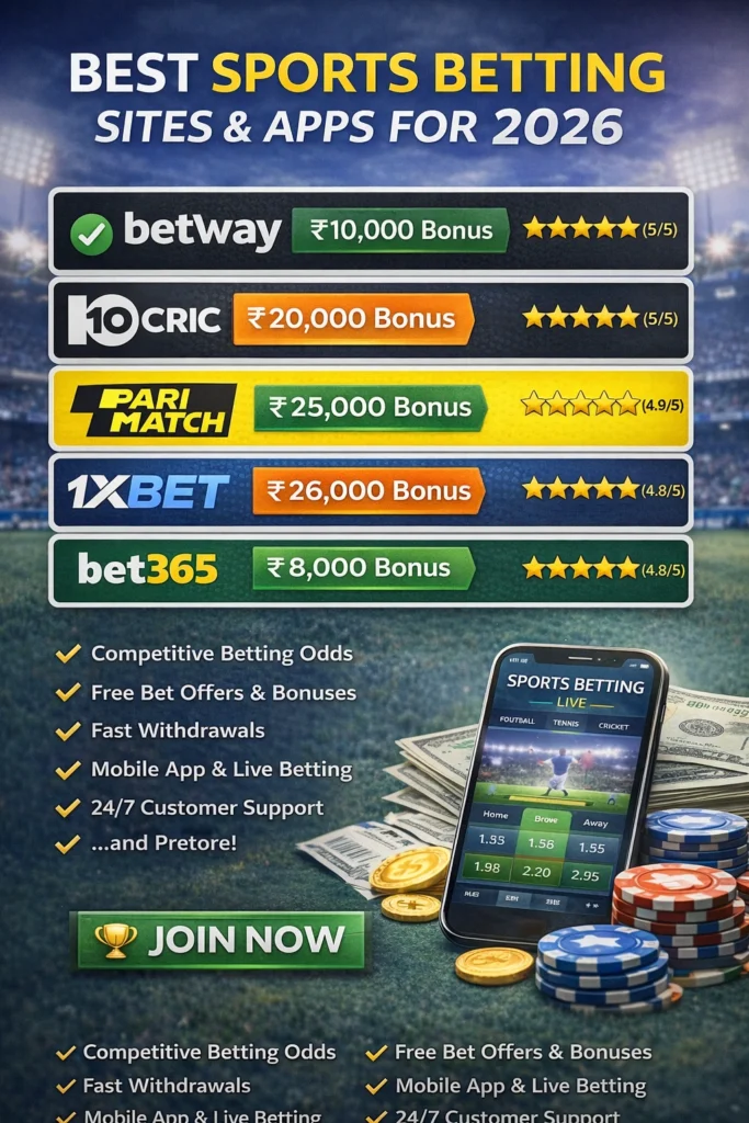 Best sports betting sites and apps 2026 banner showing sportsbook bonuses mobile betting app and online wagering platforms