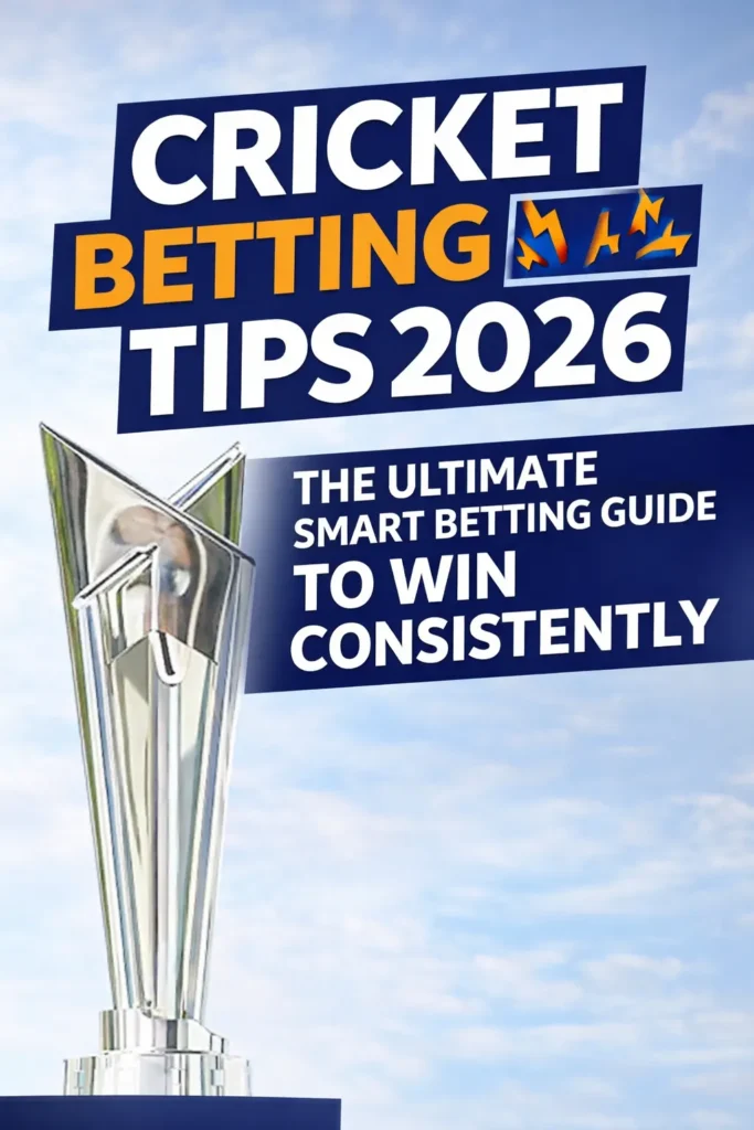 Cricket betting tips 2026 banner with cricket trophy and smart betting guide