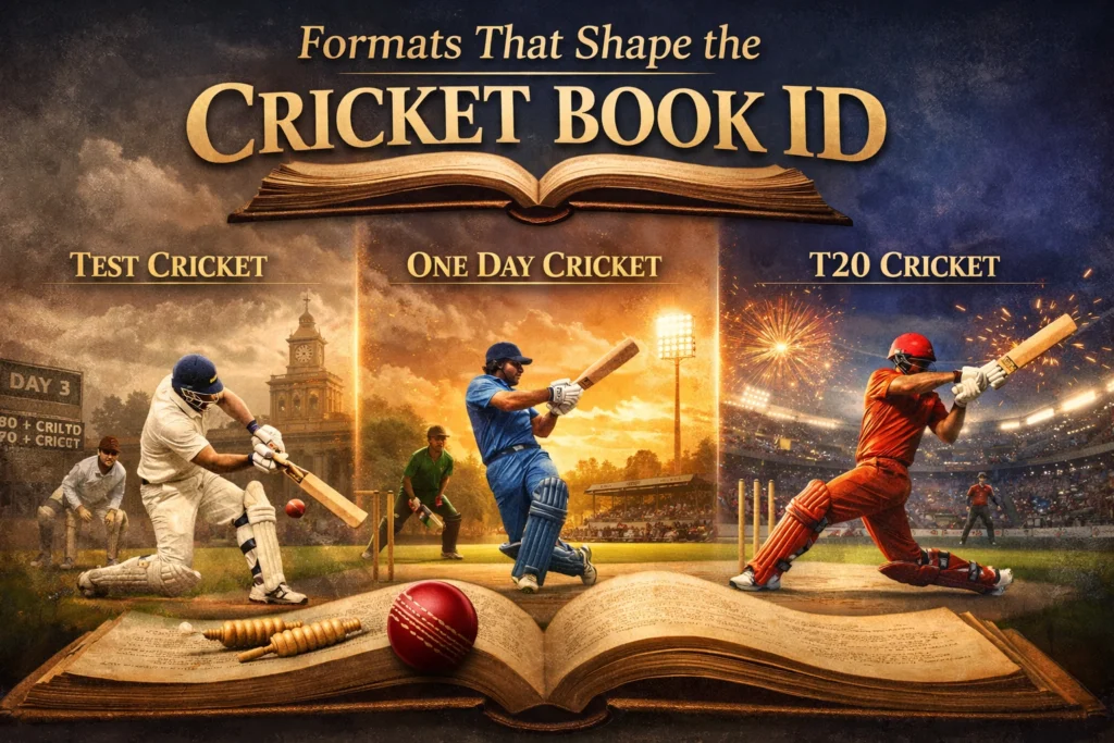 Formats That Shape the Cricket Book ID illustrating Test ODI and T20 cricket formats