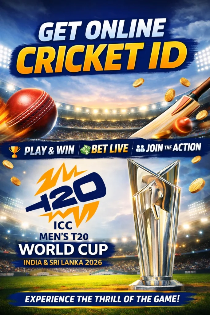 Get online cricket id banner with ICC T20 World Cup style cricket logo