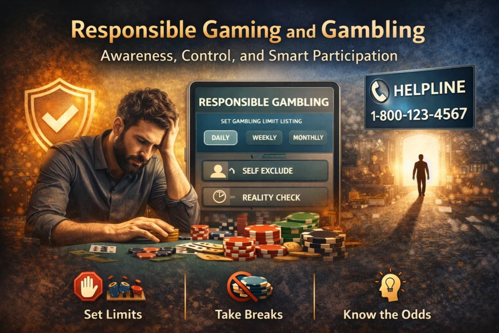Responsible gaming and gambling concept image showing awareness, control tools, and smart participation practices