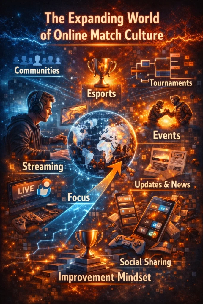 Global online match community showing esports tournaments, streaming, and player interaction