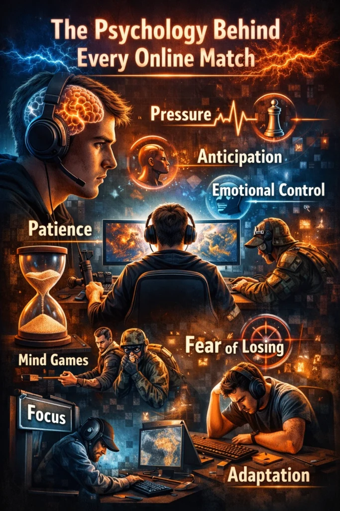 Player focused during an intense online match showing concentration, strategy, and mental decision making