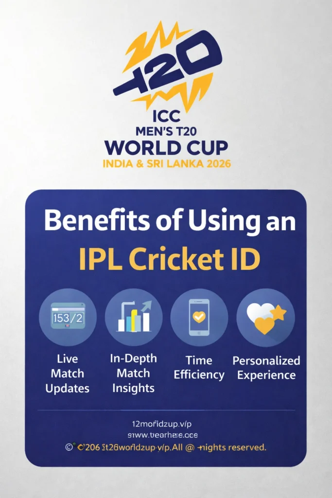 Benefits of IPL Cricket ID with cricket analytics dashboard and T20 World Cup style logo