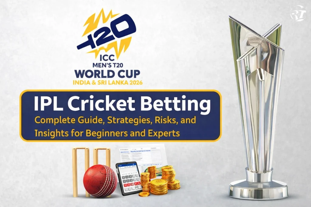IPL Cricket Betting guide banner with strategies risks insights and T20 World Cup logo