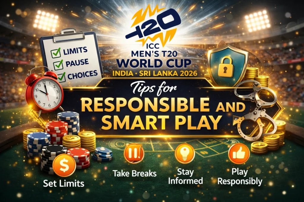 Tips for responsible and smart play in casino online gambling showing budget control, time management, and safe gaming practices with logo